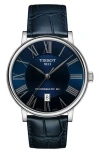 Tissot T-classic Carson Powermatic 80 Leather Strap Watch, 40mm In Blue/silver