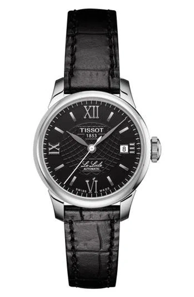 Tissot T-classic Croc Embossed Leather Strap Watch, 25mm In Black
