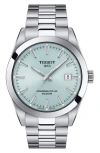 Tissot Men's Swiss Automatic Gentleman Powermatic 80 Silicium Stainless Steel Bracelet 40mm In Silver/ice Blue