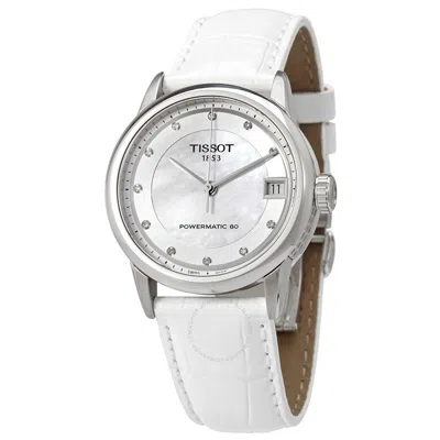 Tissot T-classic Luxury Powermatic 80 Mother Of Pearl Dial Diamond Ladies Watch T0862071611600 In White