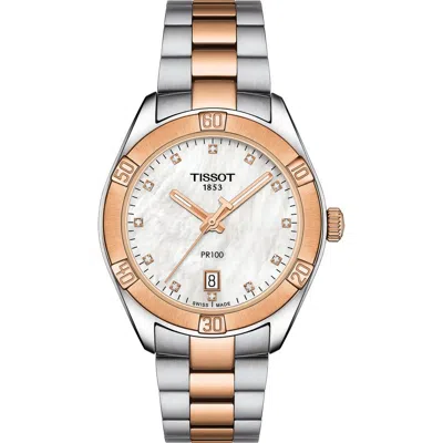 Tissot Women's Swiss Pr 100 Sport Chic T-classic Diamond-accent Two-tone Stainless Steel Bracelet Watch 36m In No Color