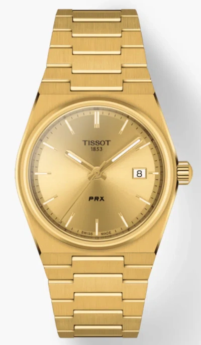 Pre-owned Tissot T-classic Prx Gold 35mm Quartz Champagne Dial Watch T1372103302100
