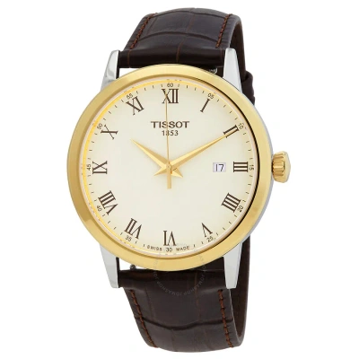Tissot T-classic Quartz Men's Watch T129.410.26.263.00 In Brown / Gold Tone / Ivory