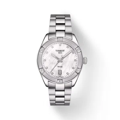 Pre-owned Tissot T-classic White Mother Of Pearl Women's Watch - T1019101111600