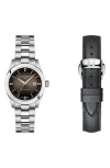 Tissot T-my Diamond Automatic Bracelet Watch & Leather Strap Gift Set, 29.3mm In Anthracite