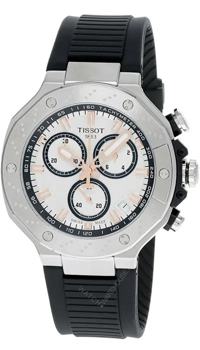 Pre-owned Tissot T-race Chrono 45mm Qtz White Dial Rubber Men's Watch T141.417.17.011.00