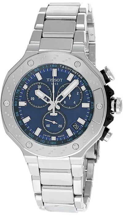 Pre-owned Tissot T-race Chrono 45mm Quartz Ss Blue Dial Men's Watch T141.417.11.041.00
