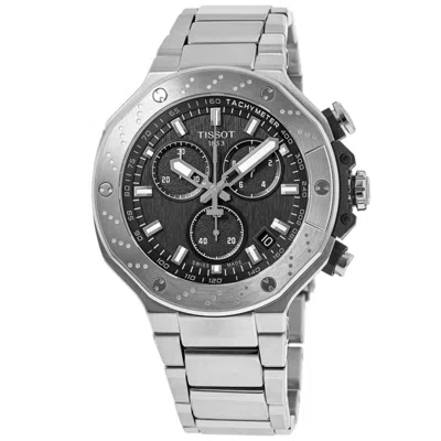 Tissot T-race Chronograph Black Dial Silver Stainless Steel Men's Watch T141.417.11.051.01 In Metallic
