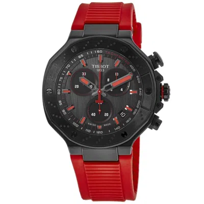 Tissot T-race Chronograph Grey Dial Rubber Strap Men's Watch T141.417.37.061.01 In Red