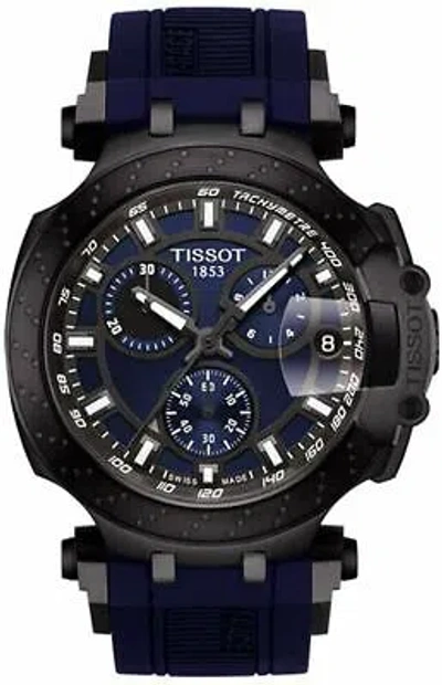 Pre-owned Tissot T-race Chronograph Navy Blue Silicone Strap Men Watch T115.417.37.041.00