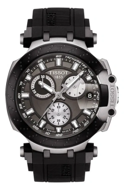 Tissot T-race Chronograph Silicone Strap Watch, 48mm In Black