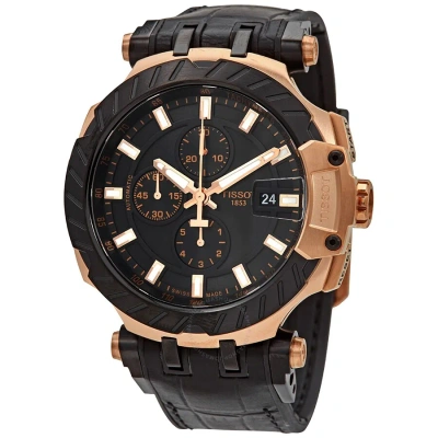 Tissot Men's Swiss Automatic Chronograph T-race Black Rubber Strap Watch 48.8mm In Black / Gold / Gold Tone / Rose / Rose Gold / Rose Gold Tone