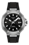 Tissot Men's Swiss Automatic T-race Powermatic 80 Black Silicone Strap Watch 41mm In Black
