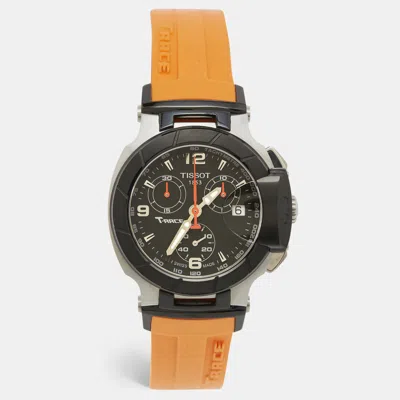 Pre-owned Tissot T-race T048.217.27.057.00 Black Dial Two-tone Stainless Steel Rubber Women's Wristwatch 36.65 Mm In Orange