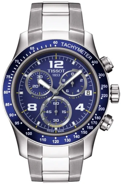 Pre-owned Tissot T-sport V8 Blue Stainless Steel Chronograph 42mm Watch T0394171104702