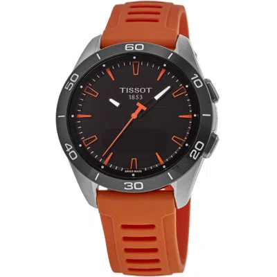 Tissot T-touch Connect Solar Sport Gmt Digital Dial Titanium Silicone Strap Men's Watch T153.420.47.051.02 In Brown