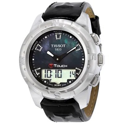 Tissot T-touch Ii Perpetual Alarm World Time Chronograph Ladies Watch T047.220.46.126.00 In Black / Mother Of Pearl / Tan