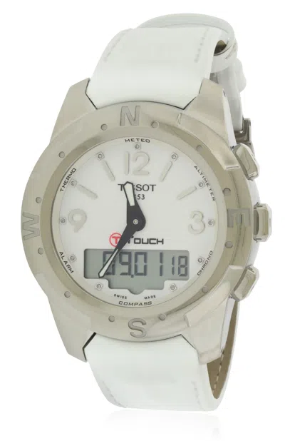 Tissot T-touch Ii Titanium Perpetual Leather Diamond Ladies Watch In Neutral