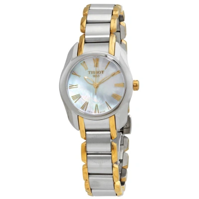 Tissot T-wave Quartz White Mother Of Pearl Dial Two-tone Ladies Watch T023.210.22.113.00 In Two Tone  / Gold / Gold Tone / Mop / Mother Of Pearl / Skeleton / Wave / White / Yellow