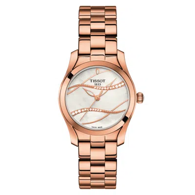 Pre-owned Tissot T-wave Women's Rose Gold Mother Of Pearl Watch T1122103311100