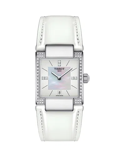 Tissot Women's Swiss T02 Diamond (1/6 Ct. T.w.) White Leather Strap Watch 23mm In White Mother Of Pearl
