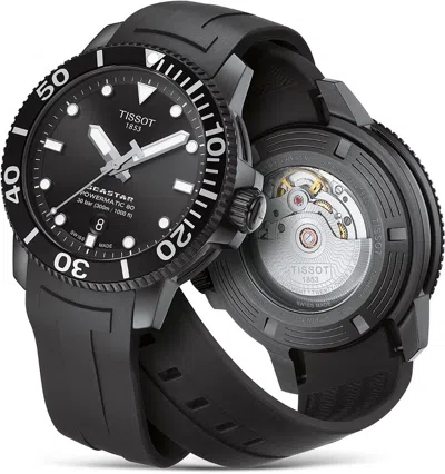 Pre-owned Tissot T1204073705100 Seastar Powermatic 80 Black Case T120.407.37.051.00