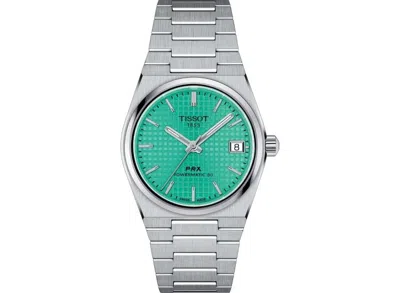 Pre-owned Tissot T1372071109101 Prx Auto 35mm Mint Green Bracelet T137.207.11.091.01