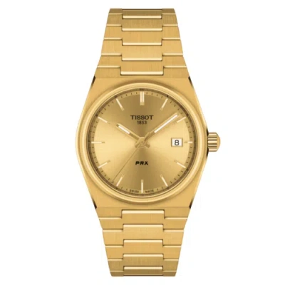 Pre-owned Tissot T1372103302100 Prx 35mm Gold Pvd Steel Bracelet T137.210.33.021.00