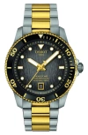 Tissot Tisso Seastar 1000 Powermatic 80 Bracelet Watch, 40mm In Black/ Yellow Gold/ Silver