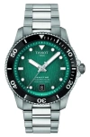 Tissot Men's Swiss Automatic Seastar 1000 Powermatic 80 Stainless Steel Bracelet Watch 40mm In Green/ Silver