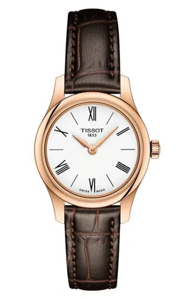 Tissot Tradition 5.5 Lady Round Bracelet Watch, 25mm In Brown/white/rose Gold