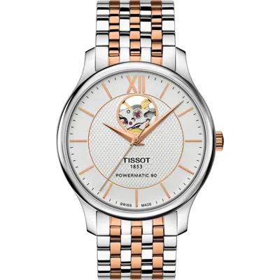 Tissot Tradition Bracelet Watch, 40mm In Silver/rose Gold