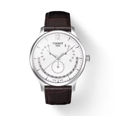 Pre-owned Tissot Tradition Perpetual Calendar Brown Leather Swiss Watch T0636371603700
