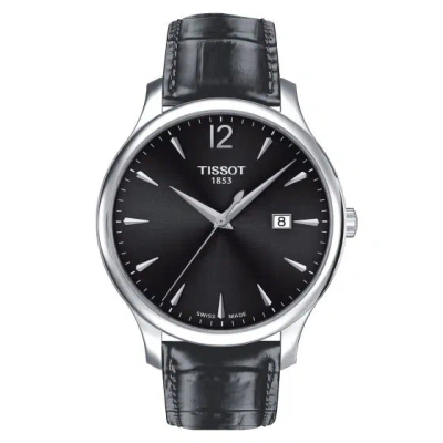 Pre-owned Tissot Tradition Quartz Black Leather 42mm Watch T0636101608700