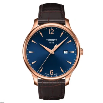 Pre-owned Tissot Tradition Quartz Blue Dial Men's Brown Leather Watch T063.610.36.047.00