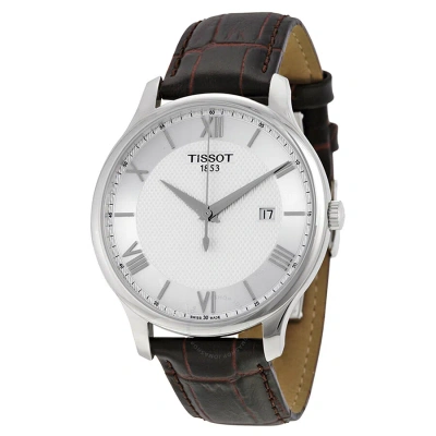 Tissot Tradition Silver Dial Brown Leather Men's Watch T063.610.16.038.00 In Brown / Silver