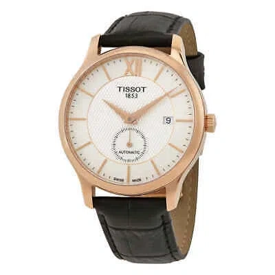 Pre-owned Tissot Tradition Silver Dial Men's Black Leather Watch T063.428.36.038.00