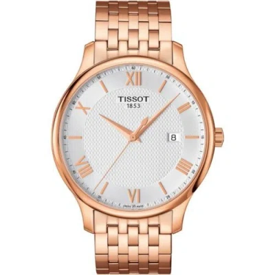 Pre-owned Tissot Tradition Silver Dial Rose Gold Pvd Men's Watch T063.610.33.038.00