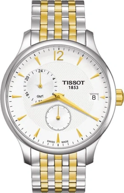 Pre-owned Tissot Traditional Gmt Silver Dial Two-tone Men's Watch T0636392203700