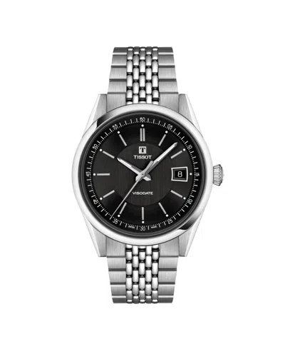 Tissot Unisex Round Silver Stainless Steel Watch 39mm In Black