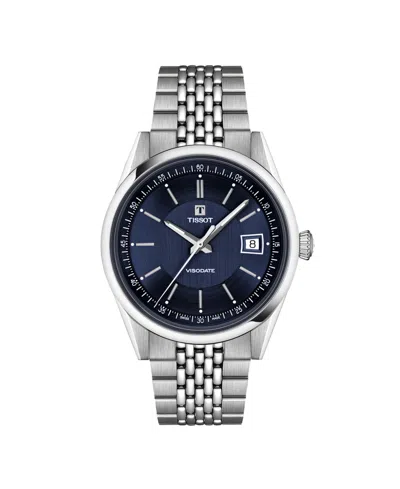 Tissot Unisex Round Silver Stainless Steel Watch 39mm In Blue
