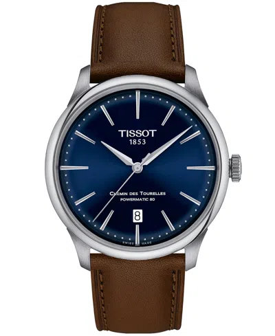 Tissot Unisex Swiss Automatic Chemin Des Tourelles Powermatic 80 Brown Leather Strap Watch 39mm In No Color