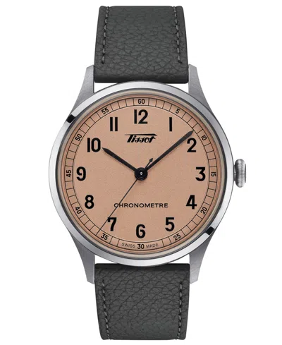 Tissot Unisex Swiss Automatic Heritage 1938 Gray Leather Strap Watch 39mm In Grey