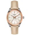 TISSOT UNISEX SWISS PR 100 CREAM LEATHER STRAP WATCH 34MM