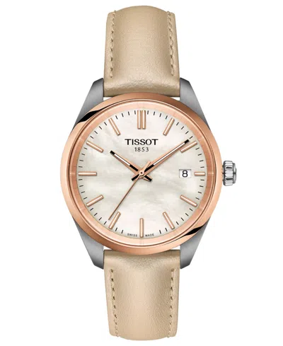 TISSOT UNISEX SWISS PR 100 CREAM LEATHER STRAP WATCH 34MM