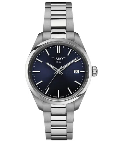 Tissot Unisex Swiss Pr 100 Stainless Steel Bracelet Watch 34mm In Blue