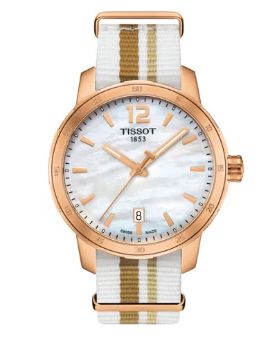 Tissot Unisex Swiss Quickster White Stripe Textile Strap Watch 40mm In No Color