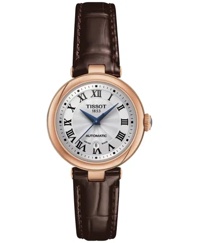 Tissot Women's Bellissima Pvd Brown Leather Strap Watch 29mm In White