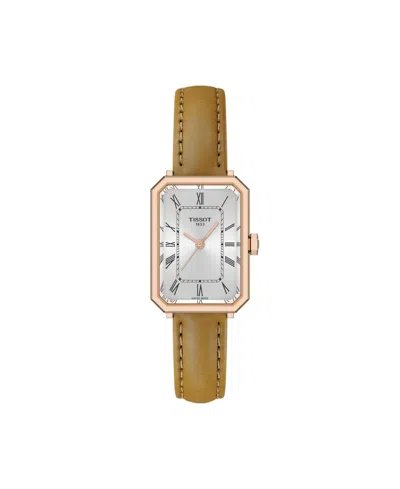 Tissot Women's Rectangular Silver Stainless Steel Watch 21.8mm In Brown