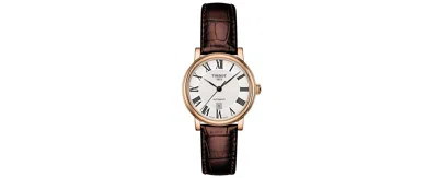 Tissot Women's Swiss Automatic Carson Premium Lady Brown Leather Strap Watch 30mm In Silver